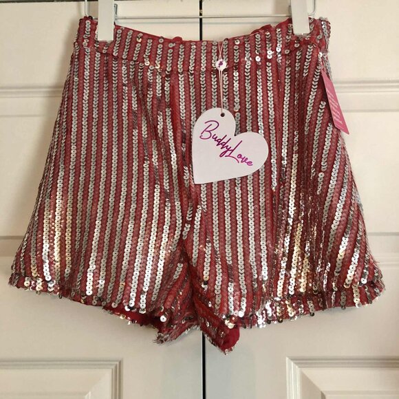 NWT BUDDY LOVE Laura Set Sequined Crop Top & Shorts Silver\Watermelon Pink S - Picture 6 of 9